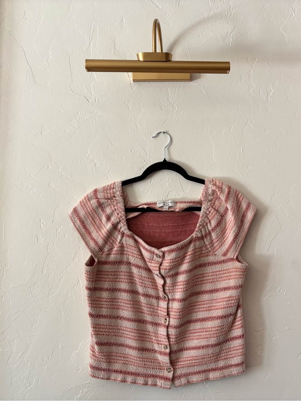 Madewell Pink Striped Button-Front Crop Top